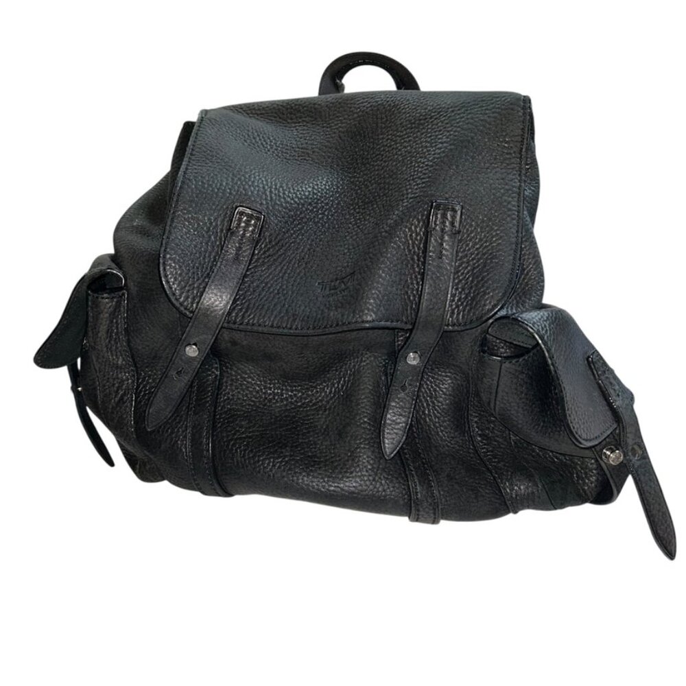tumi black all weather leather back pack adventure travel as new